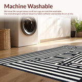Ultra Soft Area Rug, Non Slip, Stain Resistant, Washable Area Rugs for Living Room, Bedroom, Contemporary Stripe Balance Rug with Dynamic Two-Tone Linear Motif(Black)