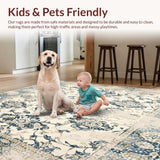 Ultra Soft Area Rug, Non Slip, Stain Resistant, Washable Area Rugs for Living Room, Bedroom, Muted Beige and Grey Area with Antique Distressed Floral Lattice Design(Ivory)