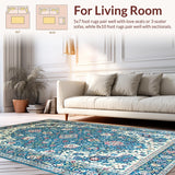 Ultra Soft Area Rug, Non Slip, Stain Resistant, Washable Area Rugs for Living Room, Bedroom, Vintage Floral Blue Elegance(Blue)