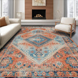 Ultra Soft Area Rug, Non Slip, Stain Resistant, Washable Area Rugs for Living Room, Bedroom, Artistic Tiled Pattern in Earthy Colors(Orange)