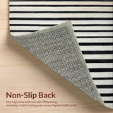 Ultra Soft Area Rug, Non Slip, Stain Resistant, Washable Area Rugs for Living Room, Bedroom, Geometric Stripe Pattern Rug Washable Indoor Outdoor(Black)