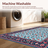 Ultra Soft Area Rug, Non Slip, Stain Resistant, Washable Area Rugs for Living Room, Bedroom, Serene Outdoor Multicolor Botanical Style(Blue)