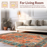 Ultra Soft Area Rug, Non Slip, Stain Resistant, Washable Area Rugs for Living Room, Bedroom, Elegant Distressed Patterned Delight(Orange)