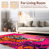 Ultra Soft Area Rug, Non Slip, Stain Resistant, Washable Area Rugs for Living Room, Bedroom, Stylish Pastel Animal Fantasy(Pink)