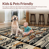 Ultra Soft Area Rug, Non Slip, Stain Resistant, Washable Area Rugs for Living Room, Bedroom, Rustic Southwestern Tiled Motif(Brown)