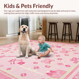 Ultra Soft Area Rug, Non Slip, Stain Resistant, Washable Area Rugs for Living Room, Bedroom, Delicate Cute Floral Accents(Pink)