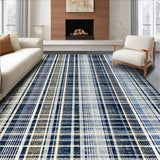Ultra Soft Area Rug, Non Slip, Stain Resistant, Washable Area Rugs for Living Room, Bedroom, Ink & Snow Stripe Woven Accent Rug, Outdoor Entrance Carpet(Blue)