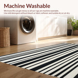 Ultra Soft Area Rug, Non Slip, Stain Resistant, Washable Area Rugs for Living Room, Bedroom, Artisan Hand Woven Striped Area Neutral Tones Black Cream Beige(Black)
