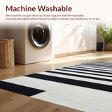 Ultra Soft Area Rug, Non Slip, Stain Resistant, Washable Area Rugs for Living Room, Bedroom, Boho Inspired Linear Contrast Rug with Washable Reversible Design(Black)