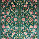Ultra Soft Area Rug, Non Slip, Stain Resistant, Washable Area Rugs for Living Room, Bedroom, Cozy Green Blossom Motif(Blue)