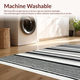 Ultra Soft Area Rug, Non Slip, Stain Resistant, Washable Area Rugs for Living Room, Bedroom, Contemporary Linear Art Rug with Striped Motif and Monochrome Appeal(Black)
