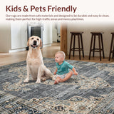 Ultra Soft Area Rug, Non Slip, Stain Resistant, Washable Area Rugs for Living Room, Bedroom, Earthy Toned Vintage Floral Motif(Gray)
