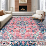 Ultra Soft Area Rug, Non Slip, Stain Resistant, Washable Area Rugs for Living Room, Bedroom, Vibrant Colorful Medallion Aesthetic(Pink)