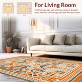 Ultra Soft Area Rug, Non Slip, Stain Resistant, Washable Area Rugs for Living Room, Bedroom, Sophisticated Lattice Design with Warm Hues(Orange)