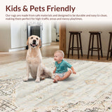 Ultra Soft Area Rug, Non Slip, Stain Resistant, Washable Area Rugs for Living Room, Bedroom, Rustic Ogee Patterned Accent Piece(Gray)