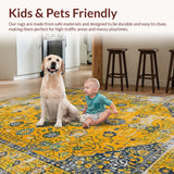 Ultra Soft Area Rug, Non Slip, Stain Resistant, Washable Area Rugs for Living Room, Bedroom, Elegant Vintage Medallion Aesthetic(Yellow)
