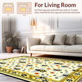 Ultra Soft Area Rug, Non Slip, Stain Resistant, Washable Area Rugs for Living Room, Bedroom, Sunny Yellow Rustic Blossom Design(Yellow)