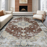 Ultra Soft Area Rug, Non Slip, Stain Resistant, Washable Area Rugs for Living Room, Bedroom, Transitional Warm Tone Patterns(Brown)