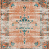 Ultra Soft Area Rug, Non Slip, Stain Resistant, Washable Area Rugs for Living Room, Bedroom, Colorful Ethnic Trellis Arrangement(Orange)