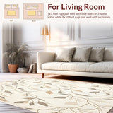 Ultra Soft Area Rug, Non Slip, Stain Resistant, Washable Area Rugs for Living Room, Bedroom, Abstract Foliage Area Round Portable for Any Deck Space(Beige)