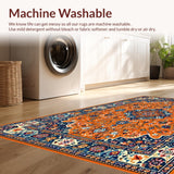 Ultra Soft Area Rug, Non Slip, Stain Resistant, Washable Area Rugs for Living Room, Bedroom, Elegant Round Geometric Motif(Orange)