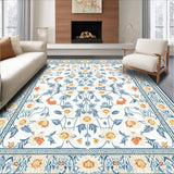 Ultra Soft Area Rug, Non Slip, Stain Resistant, Washable Area Rugs for Living Room, Bedroom, Artistic Flower Pattern with Earthy Hues(White)