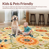 Ultra Soft Area Rug, Non Slip, Stain Resistant, Washable Area Rugs for Living Room, Bedroom, Beige Flower Power Entryway Vibrant Spring Low Pile(Beige)
