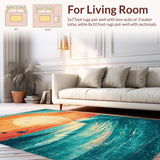 Ultra Soft Area Rug, Non Slip, Stain Resistant, Washable Area Rugs for Living Room, Bedroom, Tropical Surfboard Patterned Rug with Vibrant Wave Motifs and Sunset Hues(Orange)