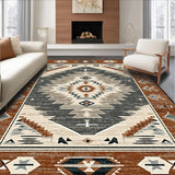Ultra Soft Area Rug, Non Slip, Stain Resistant, Washable Area Rugs for Living Room, Bedroom, Rustic Geometric Motif Design(Brown)