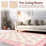 Ultra Soft Area Rug, Non Slip, Stain Resistant, Washable Area Rugs for Living Room, Bedroom, Serene Light Pink Daisy Theme(Ivory)