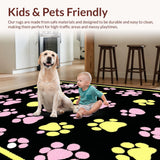 Ultra Soft Area Rug, Non Slip, Stain Resistant, Washable Area Rugs for Living Room, Bedroom, Cute Animal Tracks in Bold Hues(Black)
