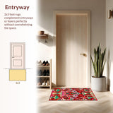 Ultra Soft Area Rug, Non Slip, Stain Resistant, Washable Area Rugs for Living Room, Bedroom, Eclectic Vibrant Nature Theme(Red)