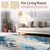 Ultra Soft Area Rug, Non Slip, Stain Resistant, Washable Area Rugs for Living Room, Bedroom, Blue & Beige Non Shedding Abstract(Blue)