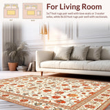 Ultra Soft Area Rug, Non Slip, Stain Resistant, Washable Area Rugs for Living Room, Bedroom, Rustic Warm Floral Tapestry Feel(Ivory)