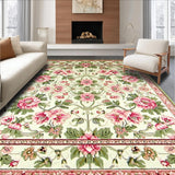 Ultra Soft Area Rug, Non Slip, Stain Resistant, Washable Area Rugs for Living Room, Bedroom, Artful Seasonal Floral Composition(Ivory)
