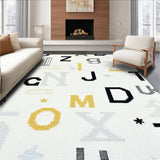 Ultra Soft Area Rug, Non Slip, Stain Resistant, Washable Area Rugs for Living Room, Bedroom, Contemporary Soft Circular Lettered Aesthetic(White)