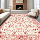 Ultra Soft Area Rug, Non Slip, Stain Resistant, Washable Area Rugs for Living Room, Bedroom, Desert Bloom Floral Motif Beige and Dusty Rose Accents(Ivory)