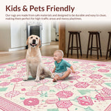 Ultra Soft Area Rug, Non Slip, Stain Resistant, Washable Area Rugs for Living Room, Bedroom, Festive Springtime Floral Pattern(Pink)