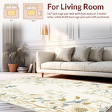 Modern Botanical Garden Rug Elegant Floral Design(Ivory)