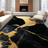 Ultra Soft Area Rug, Non Slip, Stain Resistant, Washable Area Rugs for Living Room, Bedroom, Contemporary Black Gold Dining Room Plush Rug(Black)