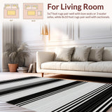 Ultra Soft Area Rug, Non Slip, Stain Resistant, Washable Area Rugs for Living Room, Bedroom, Farmhouse Inspired Bold Stripe Concept(Black)