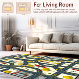 Ultra Soft Area Rug, Non Slip, Stain Resistant, Washable Area Rugs for Living Room, Bedroom, Engaging Vehicle Pathway Illustration(Yellow)