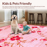 Ultra Soft Area Rug, Non Slip, Stain Resistant, Washable Area Rugs for Living Room, Bedroom, Radiant Cheerful Flower Pattern(Pink)