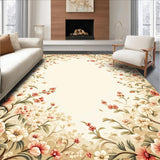 Ultra Soft Area Rug, Non Slip, Stain Resistant, Washable Area Rugs for Living Room, Bedroom, Beige Floral Decor Low Pile Spring Bloom Design(Beige)