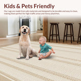 Ultra Soft Area Rug, Non Slip, Stain Resistant, Washable Area Rugs for Living Room, Bedroom, Warm Beige Tones in Wave Design(Beige)