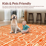Ultra Soft Area Rug, Non Slip, Stain Resistant, Washable Area Rugs for Living Room, Bedroom, Chic Retro Lattice Design(Orange)