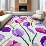 Ultra Soft Area Rug, Non Slip, Stain Resistant, Washable Area Rugs for Living Room, Bedroom, Fresh Blooming Tulip Arrangement Style(Purple)