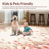 Ultra Soft Area Rug, Non Slip, Stain Resistant, Washable Area Rugs for Living Room, Bedroom, Blush Pink Floral Modern Aesthetic for Home Decor Chic Elegance(Beige)