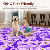 Ultra Soft Area Rug, Non Slip, Stain Resistant, Washable Area Rugs for Living Room, Bedroom, Whimsical Abstract Round Design Flair(Purple)