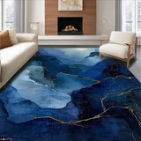 Ultra Soft Area Rug, Non Slip, Stain Resistant, Washable Area Rugs for Living Room, Bedroom, Indigo Cascade Rug, Sapphire Swirl, Abstract Wash Effect(Blue)